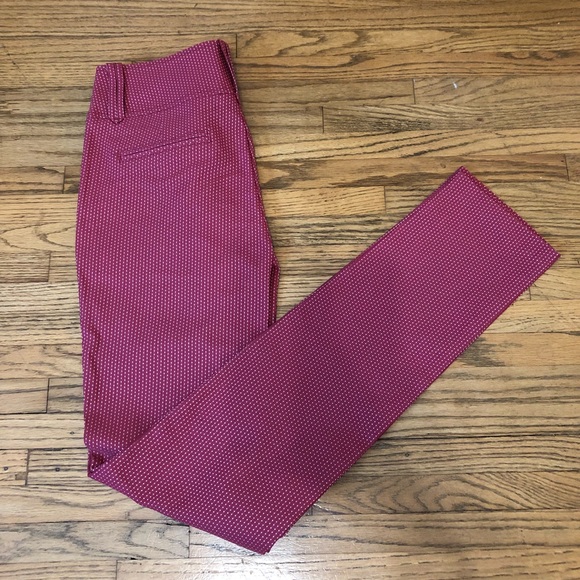 High Waist Slim Fit Pink Polka Dots Work Pants - Picture 2 of 7